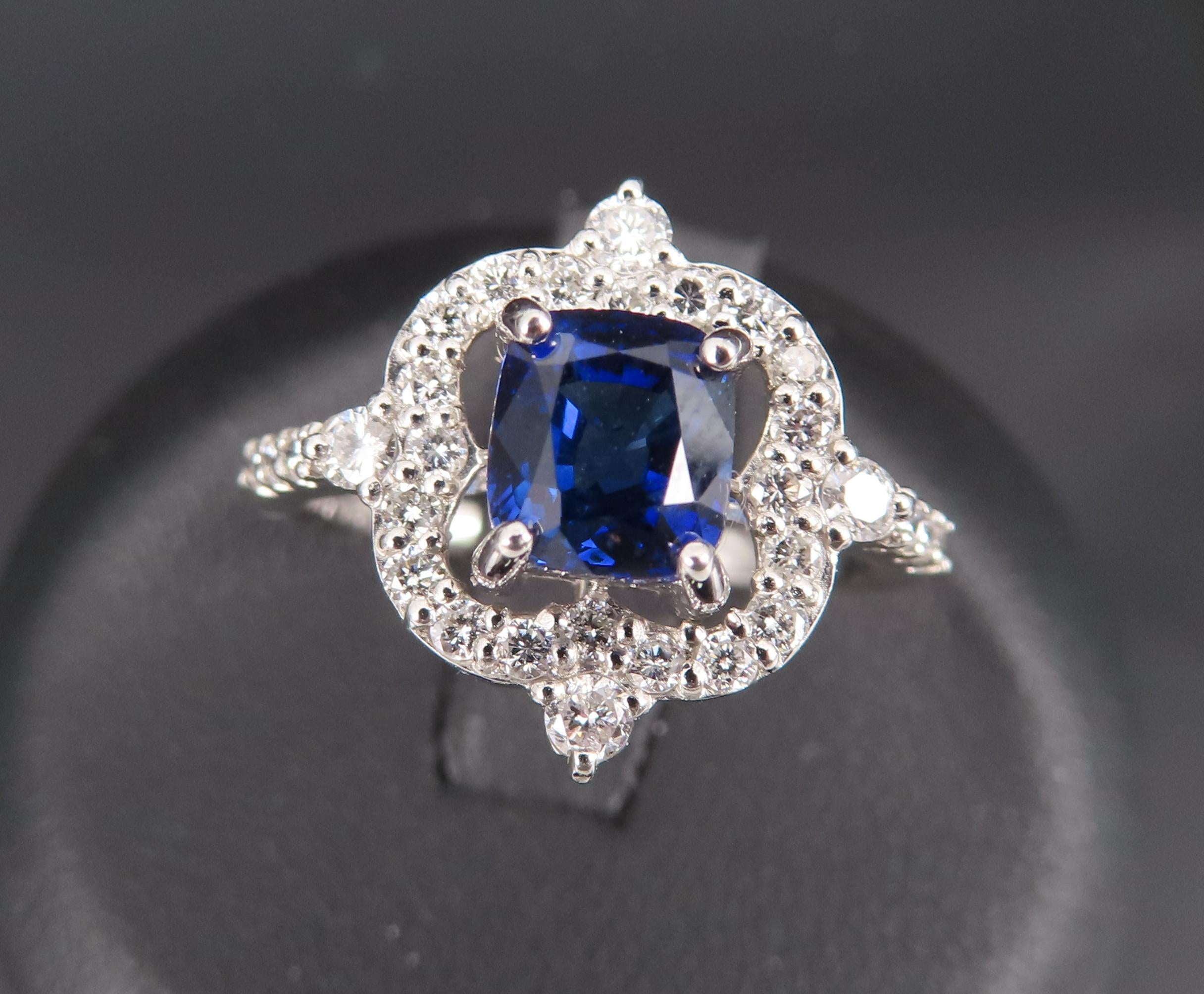 1.47ct Royal Blue GIA Certified Sapphire 0.48ct Diamond Platinum Ring, Size 6.5