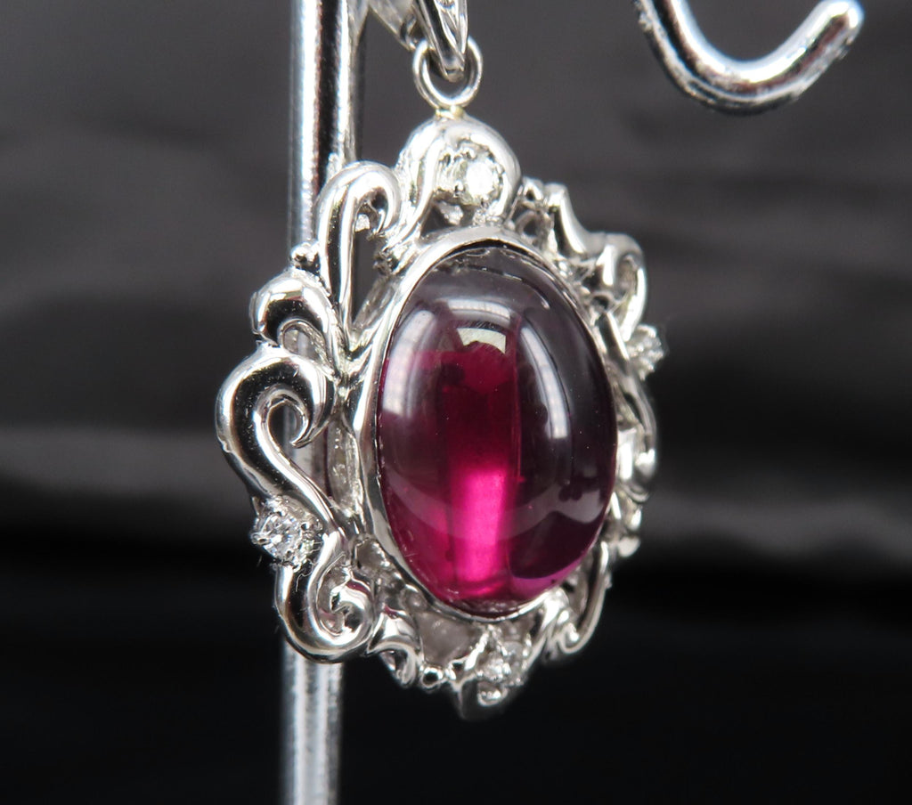 13.45ct GIA Certified Rhodolite Garnet & 0.12ct Diamond Platinum Pendant, 10.7g