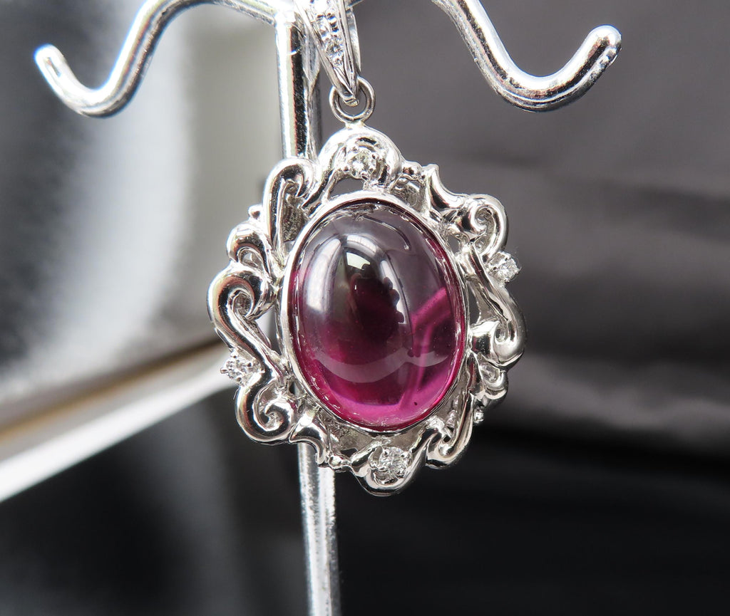 13.45ct GIA Certified Rhodolite Garnet & 0.12ct Diamond Platinum Pendant, 10.7g