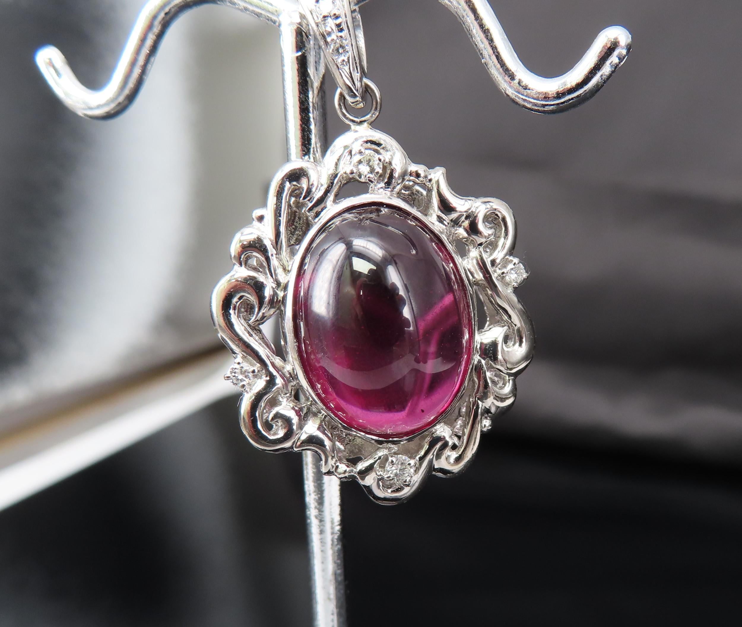 13.45ct GIA Certified Rhodolite Garnet & 0.12ct Diamond Platinum Pendant, 10.7g