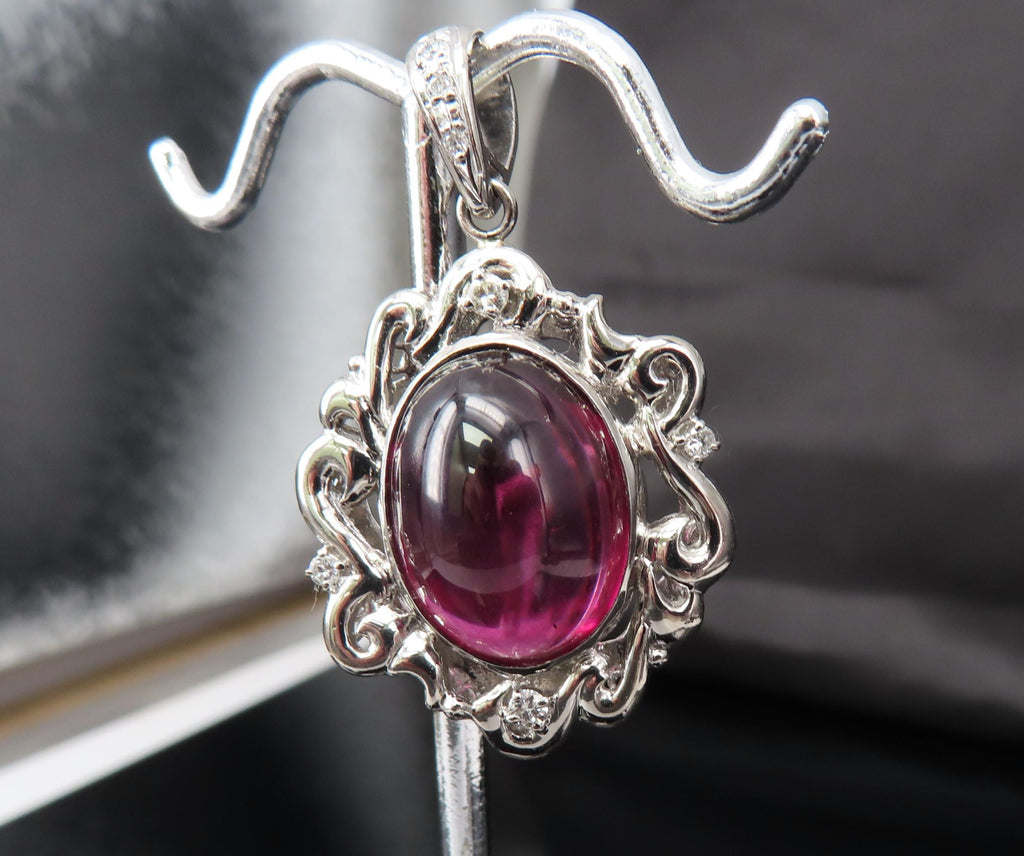 13.45ct GIA Certified Rhodolite Garnet & 0.12ct Diamond Platinum Pendant, 10.7g