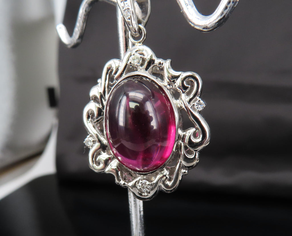 13.45ct GIA Certified Rhodolite Garnet & 0.12ct Diamond Platinum Pendant, 10.7g