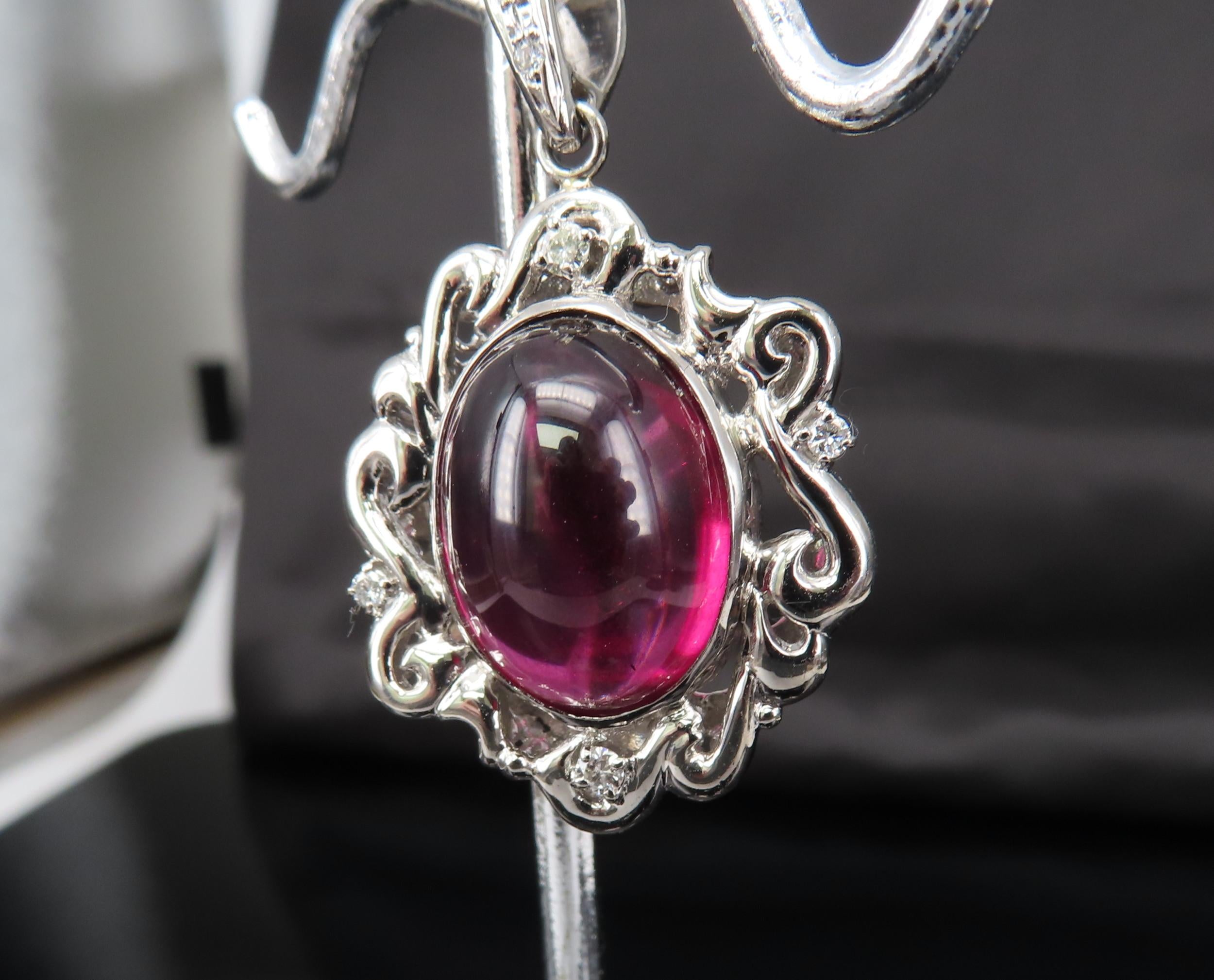 13.45ct GIA Certified Rhodolite Garnet & 0.12ct Diamond Platinum Pendant, 10.7g