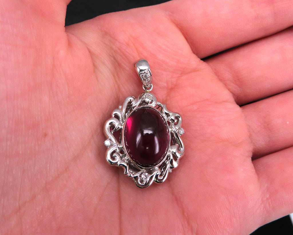 13.45ct GIA Certified Rhodolite Garnet & 0.12ct Diamond Platinum Pendant, 10.7g