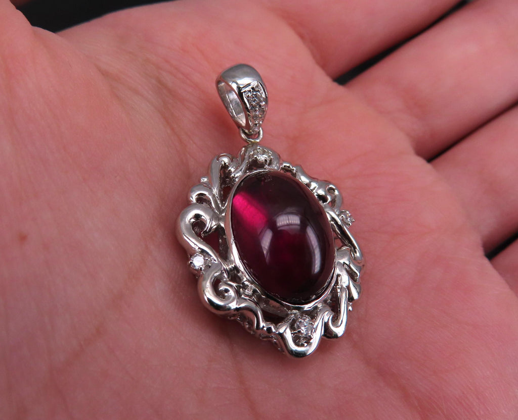 13.45ct GIA Certified Rhodolite Garnet & 0.12ct Diamond Platinum Pendant, 10.7g