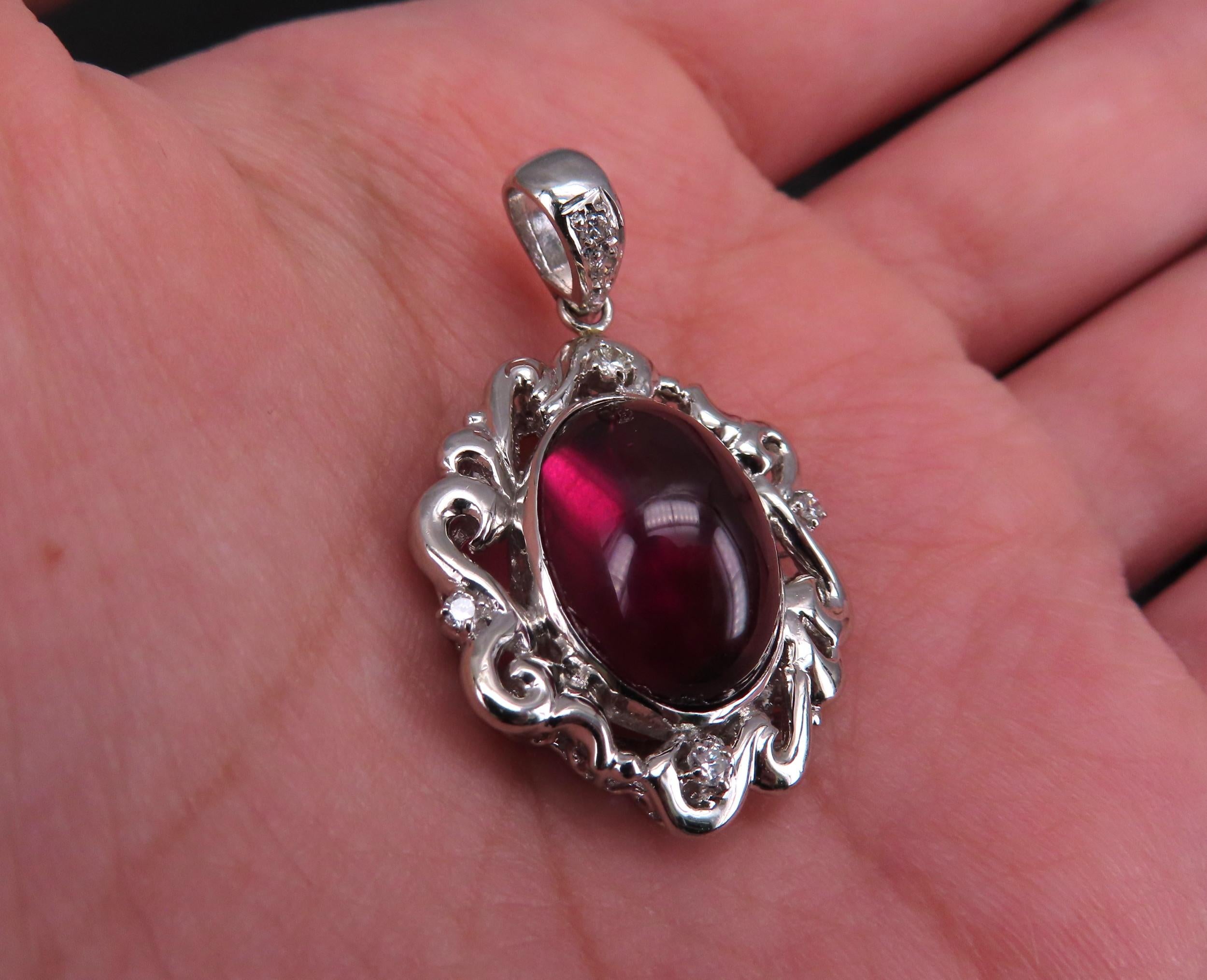 13.45ct GIA Certified Rhodolite Garnet & 0.12ct Diamond Platinum Pendant, 10.7g