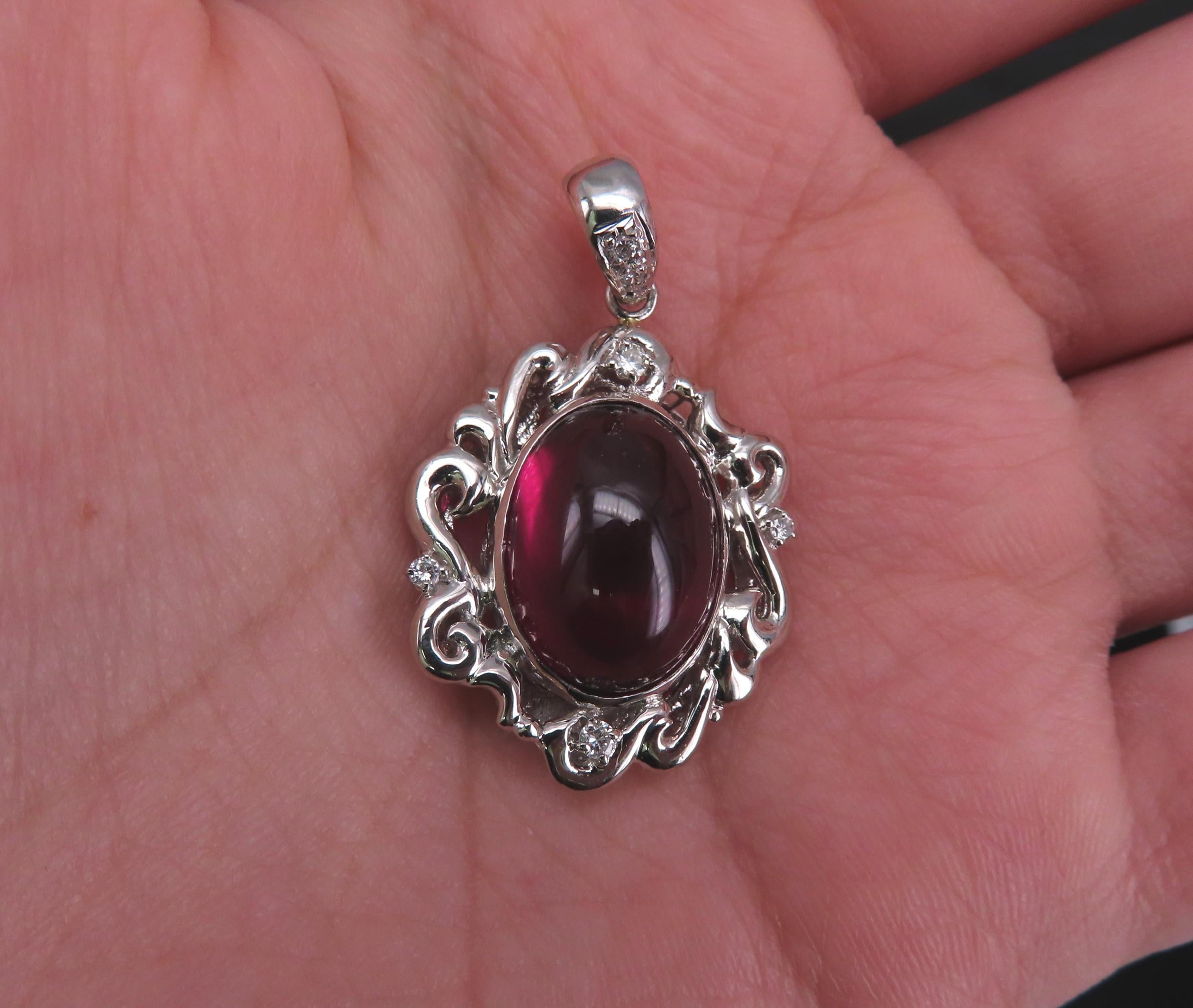 13.45ct GIA Certified Rhodolite Garnet & 0.12ct Diamond Platinum Pendant, 10.7g