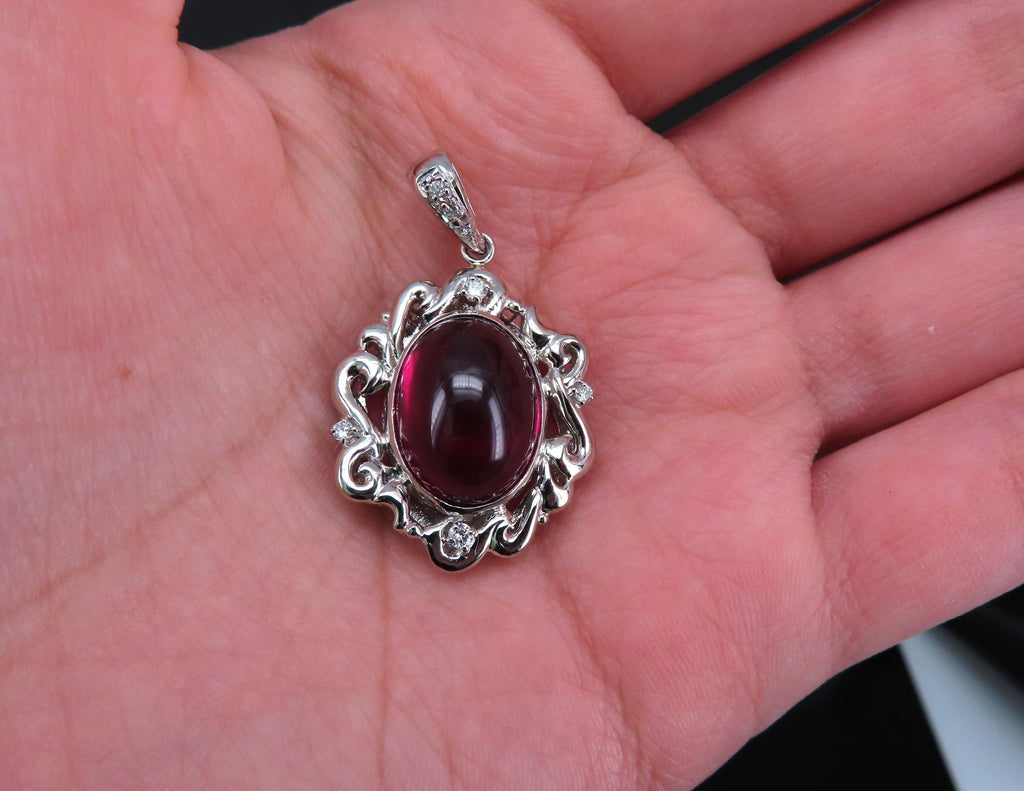 13.45ct GIA Certified Rhodolite Garnet & 0.12ct Diamond Platinum Pendant, 10.7g