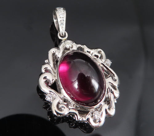 13.45ct GIA Certified Rhodolite Garnet & 0.12ct Diamond Platinum Pendant, 10.7g