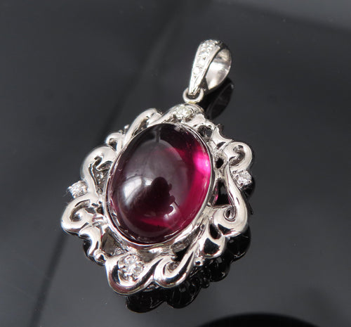 13.45ct GIA Certified Rhodolite Garnet & 0.12ct Diamond Platinum Pendant, 10.7g