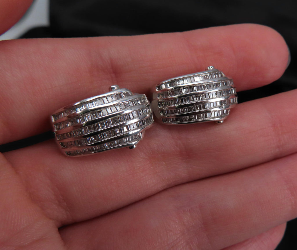 Vintage 2.0ct Baguette Cut Diamond Platinum & 18K White Gold Clip Earrings