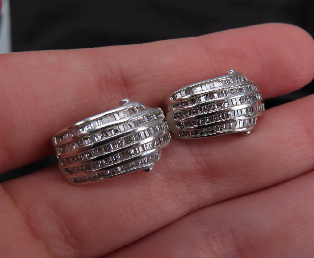 Vintage 2.0ct Baguette Cut Diamond Platinum & 18K White Gold Clip Earrings