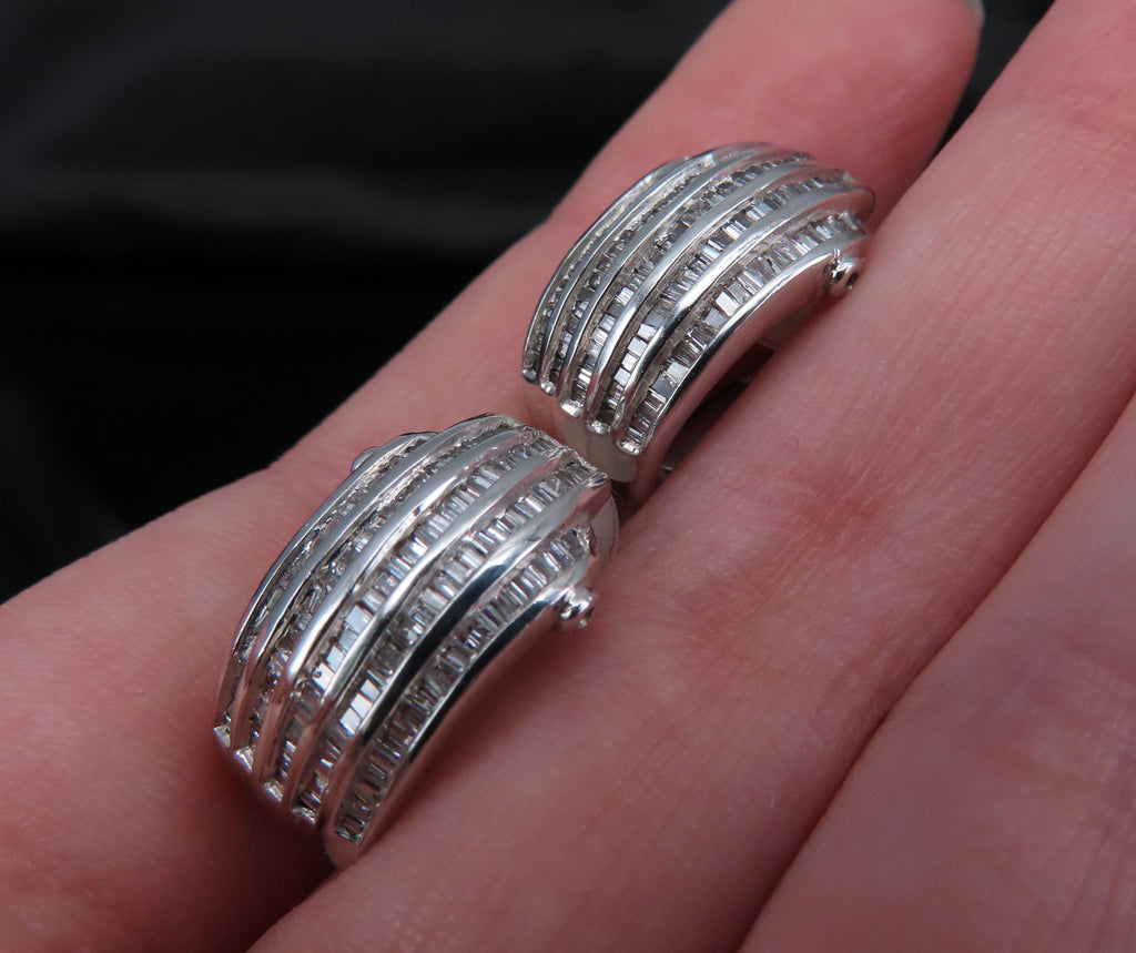 Vintage 2.0ct Baguette Cut Diamond Platinum & 18K White Gold Clip Earrings