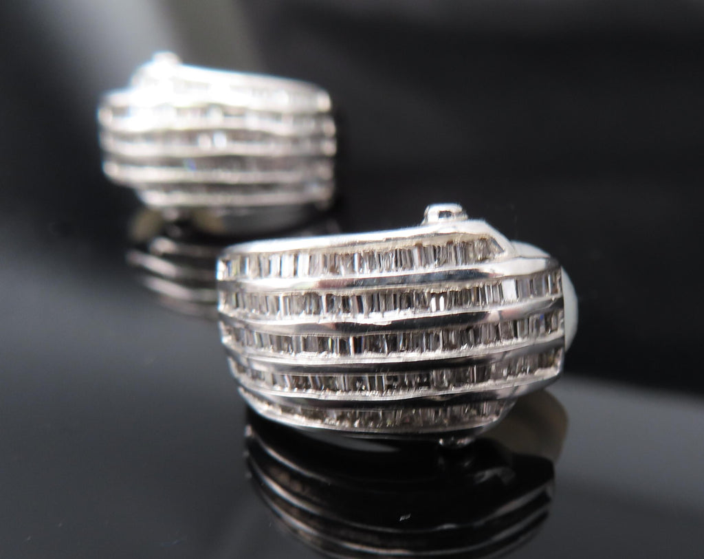 Vintage 2.0ct Baguette Cut Diamond Platinum & 18K White Gold Clip Earrings