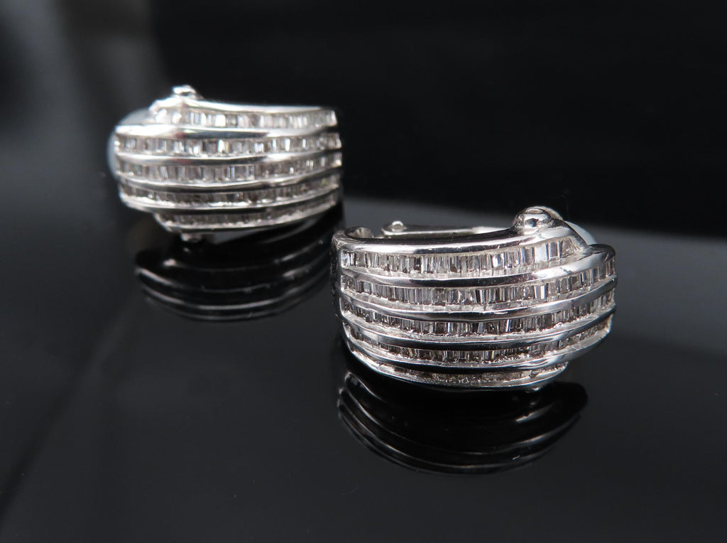 Vintage 2.0ct Baguette Cut Diamond Platinum & 18K White Gold Clip Earrings
