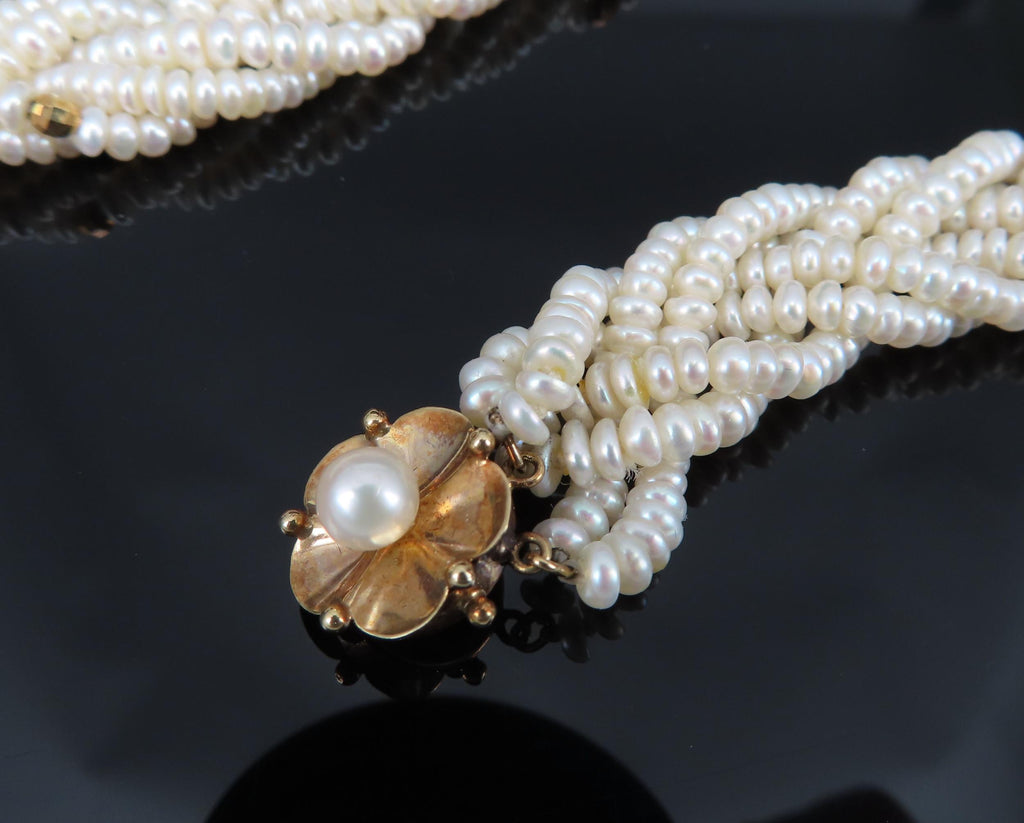 Vintage Twisted Knott Seed Pearl 20.5" 14K Yellow Gold Necklace 48.2gr