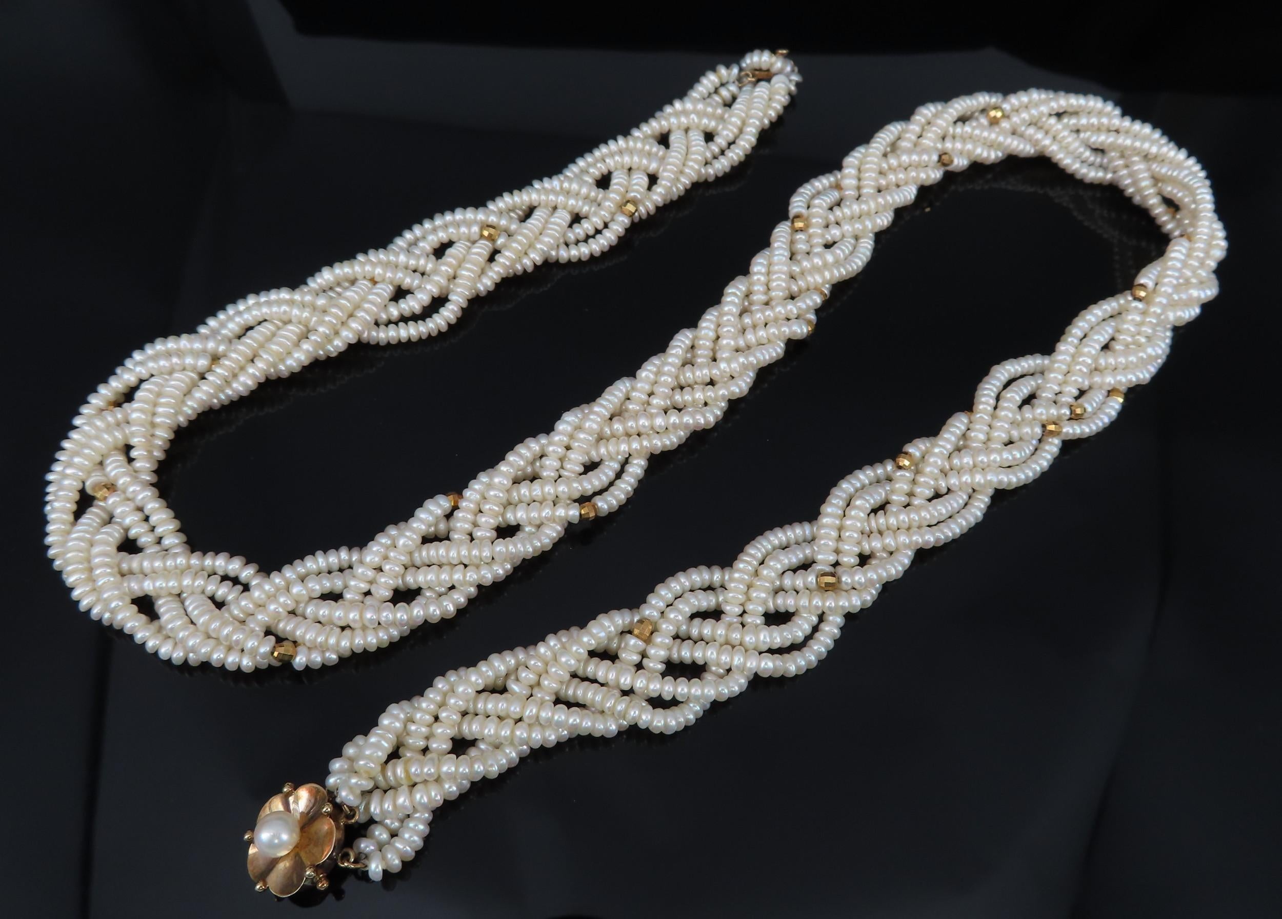 Vintage Twisted Knott Seed Pearl 20.5" 14K Yellow Gold Necklace 48.2gr