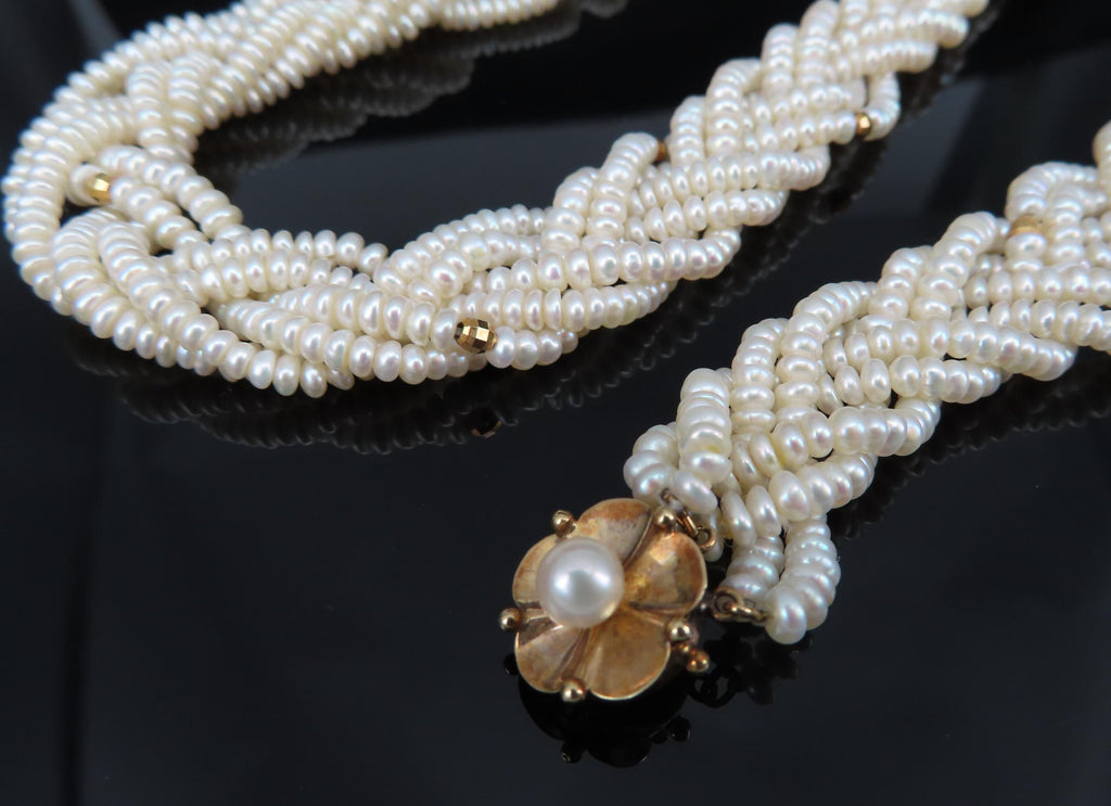 Vintage Twisted Knott Seed Pearl 20.5" 14K Yellow Gold Necklace 48.2gr