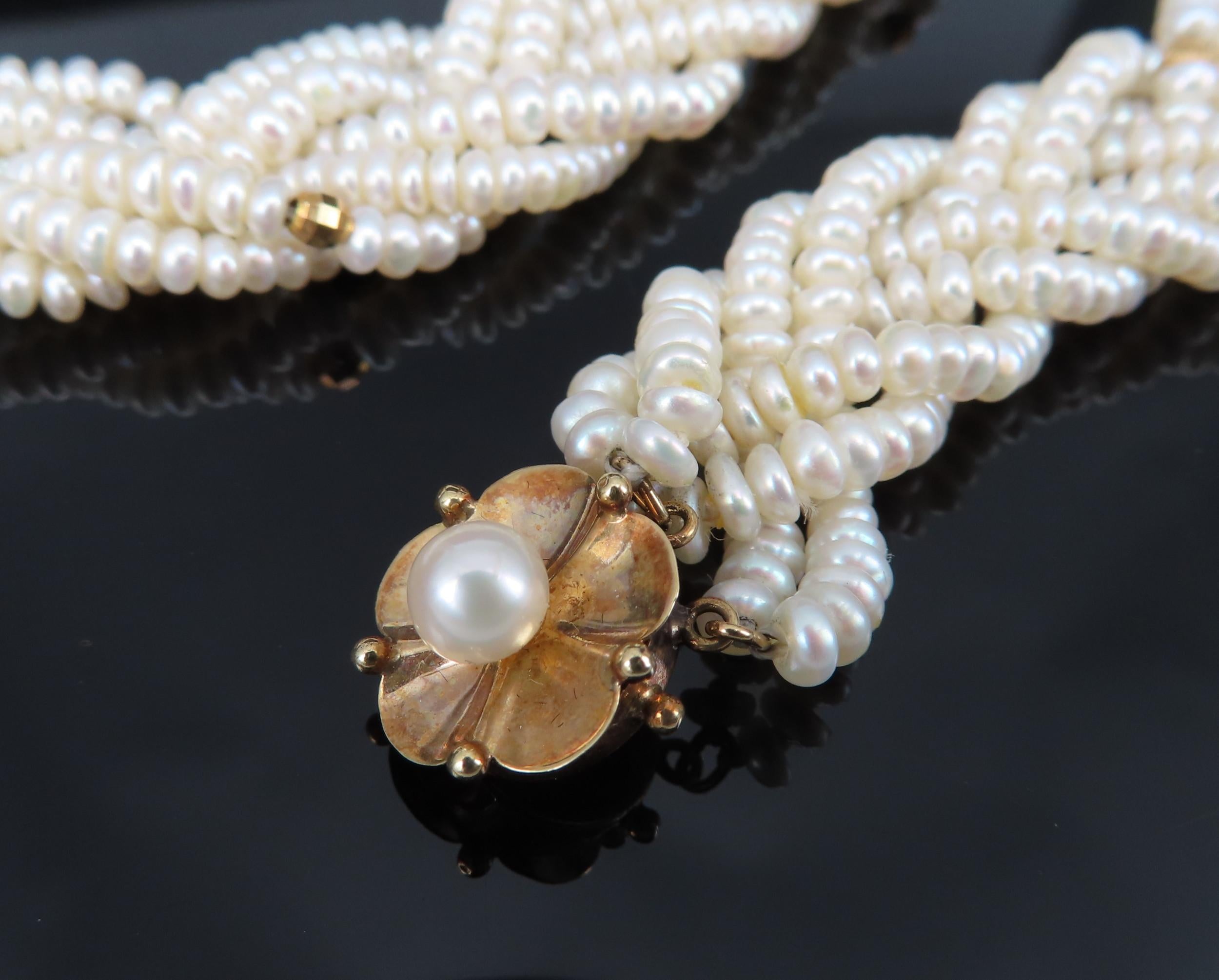Vintage Twisted Knott Seed Pearl 20.5" 14K Yellow Gold Necklace 48.2gr