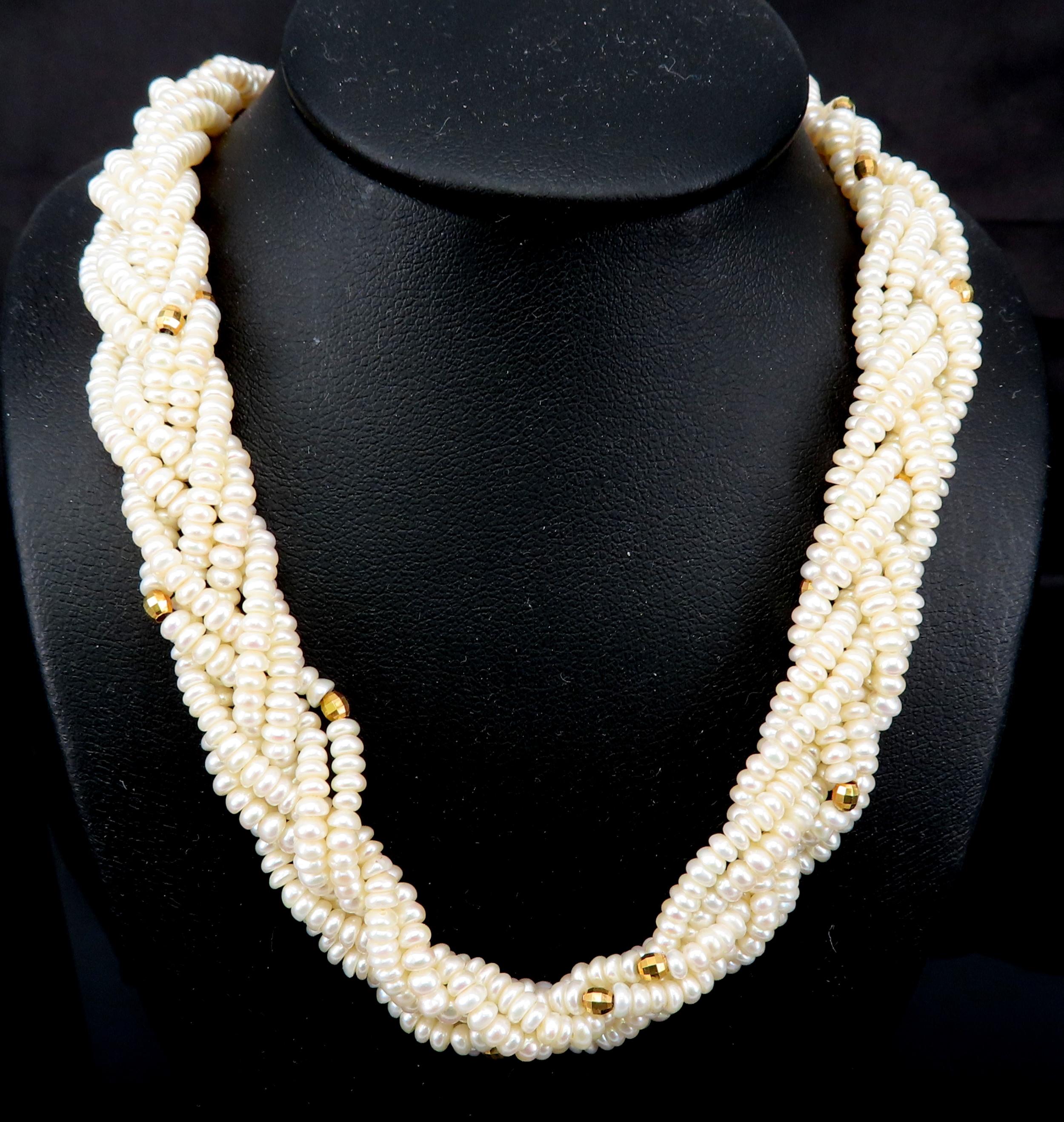 Vintage Twisted Knott Seed Pearl 20.5" 14K Yellow Gold Necklace 48.2gr
