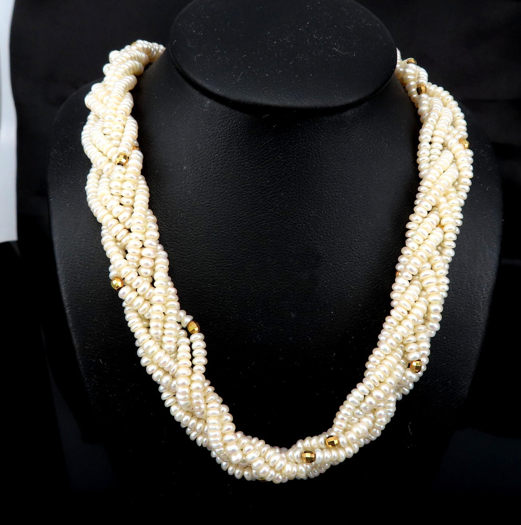 Vintage Twisted Knott Seed Pearl 20.5" 14K Yellow Gold Necklace 48.2gr