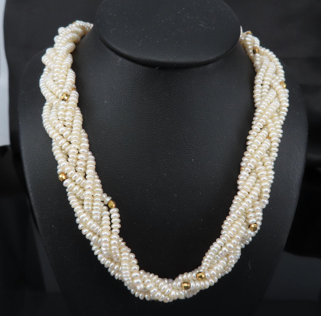 Vintage Twisted Knott Seed Pearl 20.5" 14K Yellow Gold Necklace 48.2gr