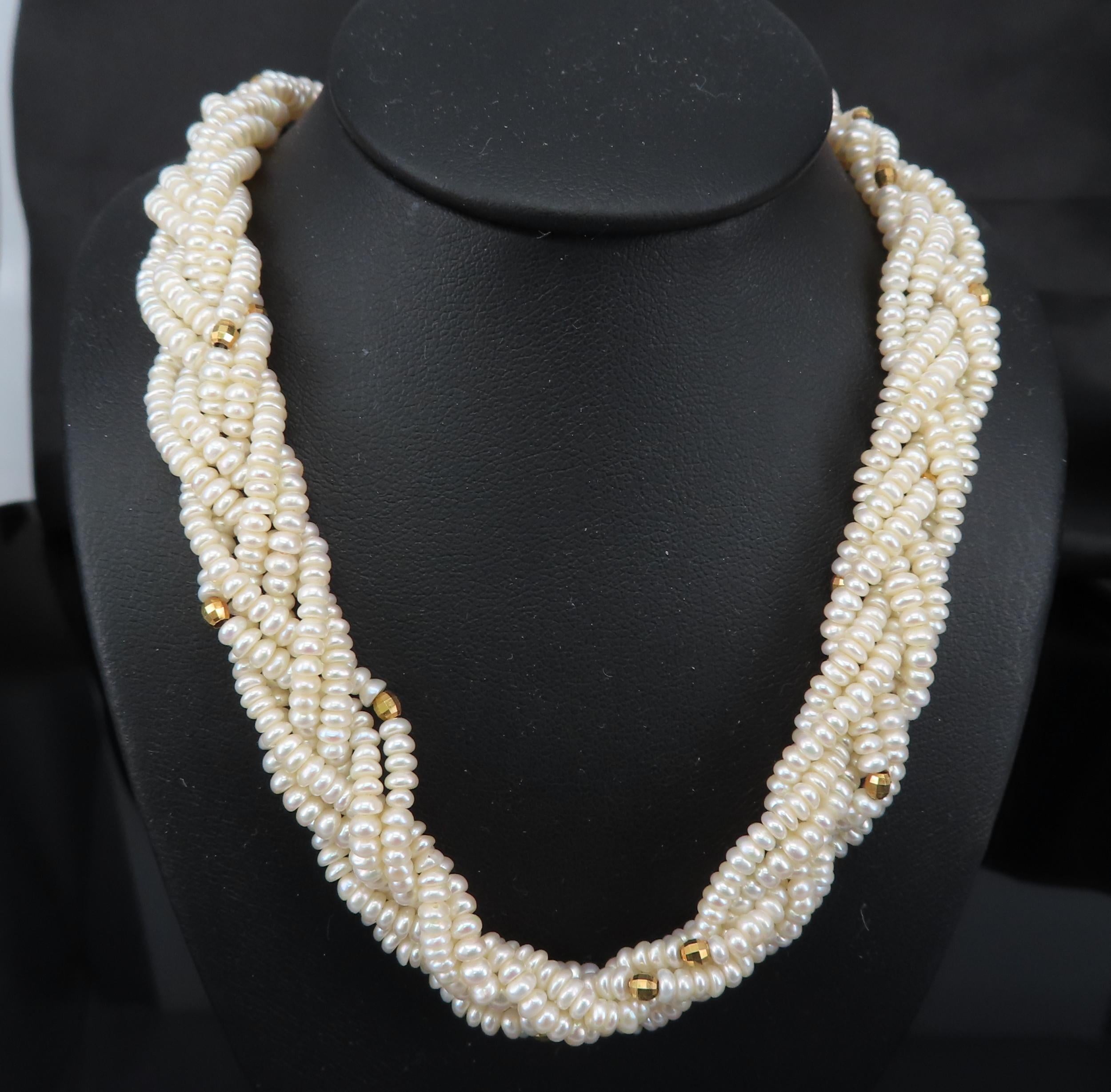 Vintage Twisted Knott Seed Pearl 20.5" 14K Yellow Gold Necklace 48.2gr