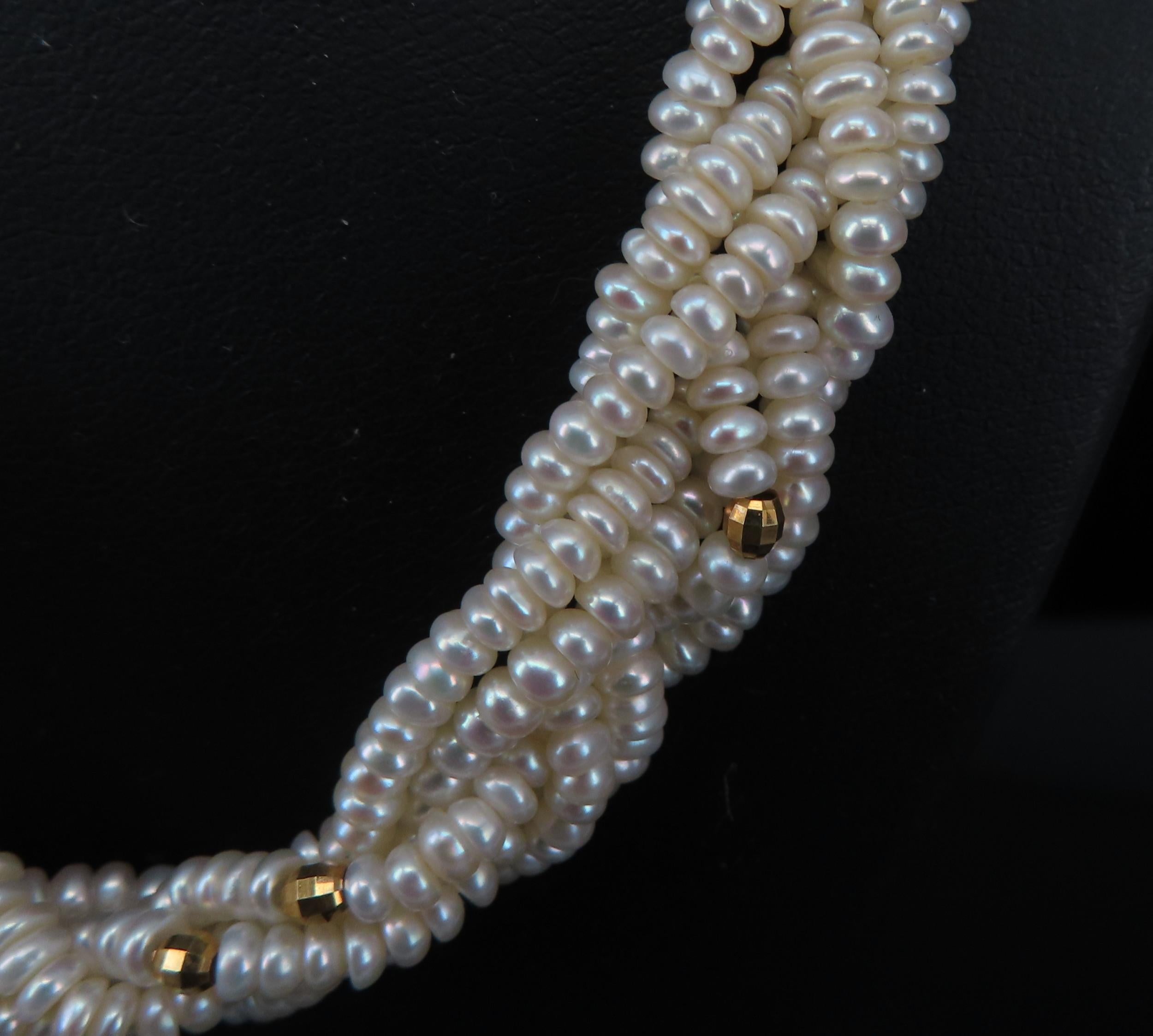 Vintage Twisted Knott Seed Pearl 20.5" 14K Yellow Gold Necklace 48.2gr