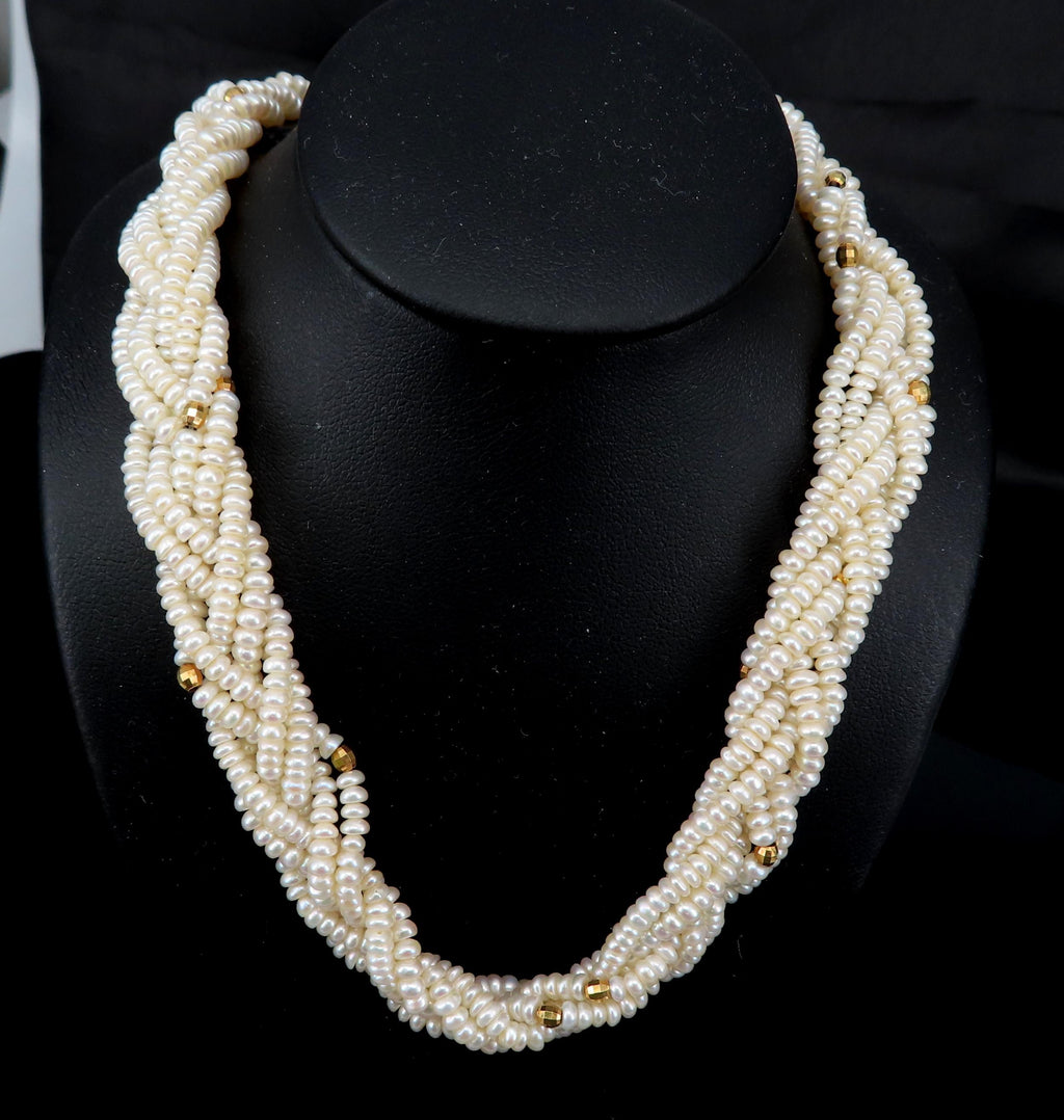 Vintage Twisted Knott Seed Pearl 20.5" 14K Yellow Gold Necklace 48.2gr