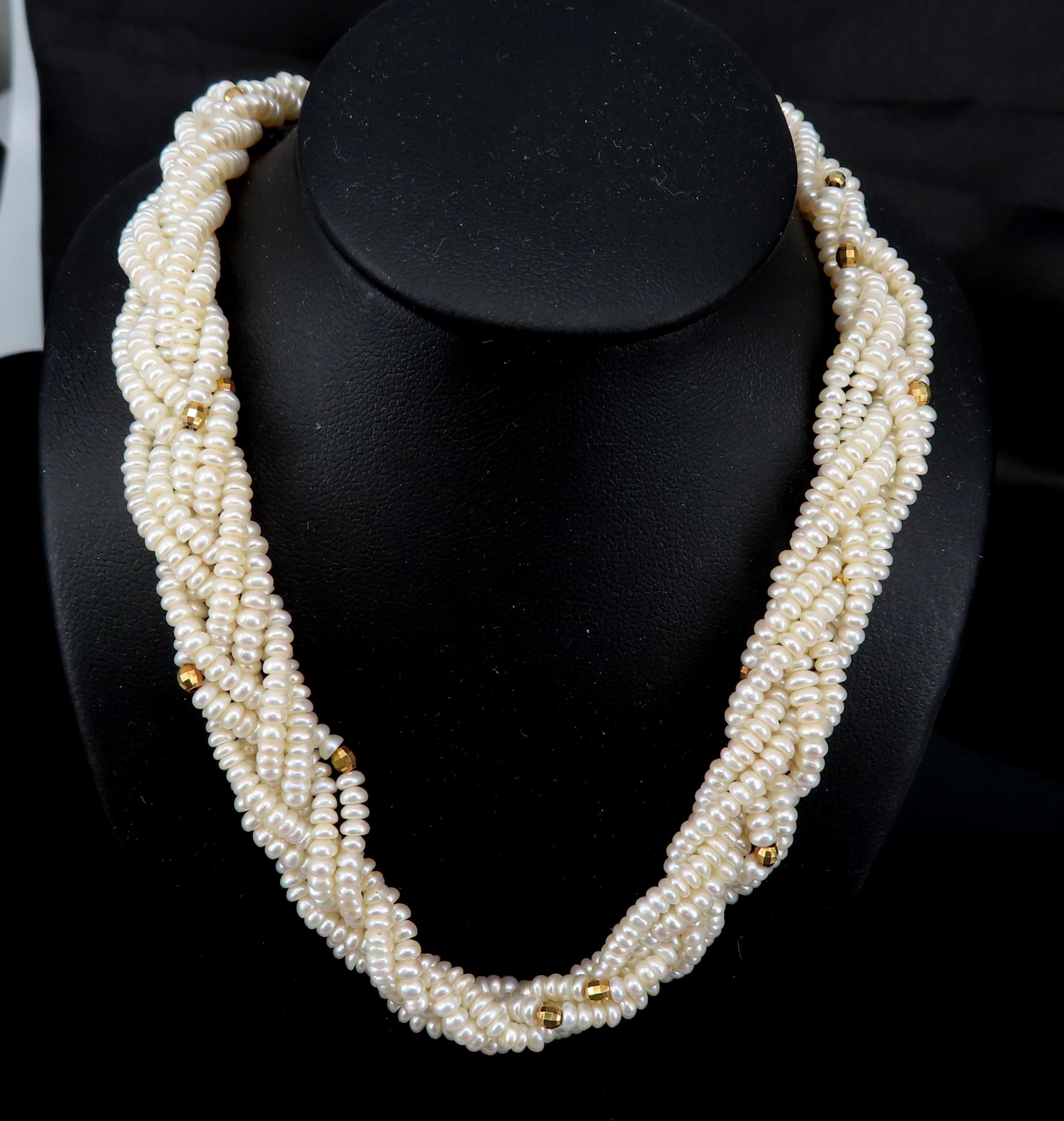 Vintage Twisted Knott Seed Pearl 20.5" 14K Yellow Gold Necklace 48.2gr