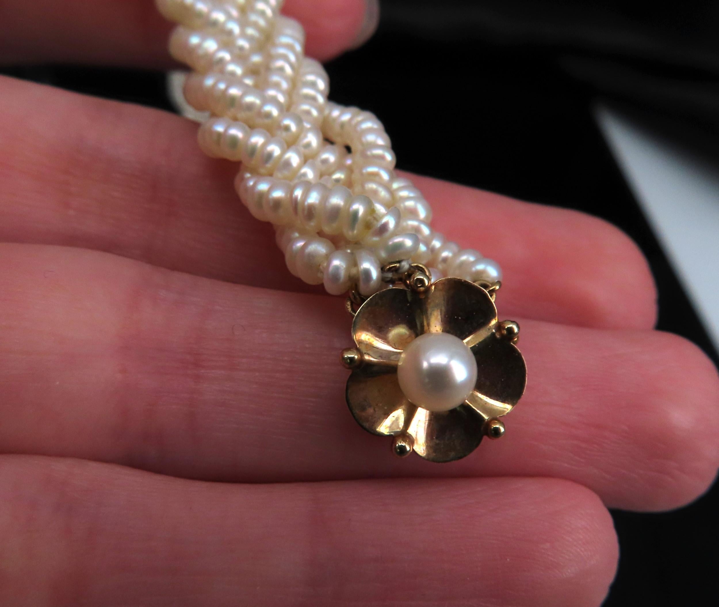 Vintage Twisted Knott Seed Pearl 20.5" 14K Yellow Gold Necklace 48.2gr