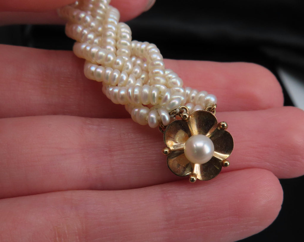 Vintage Twisted Knott Seed Pearl 20.5" 14K Yellow Gold Necklace 48.2gr