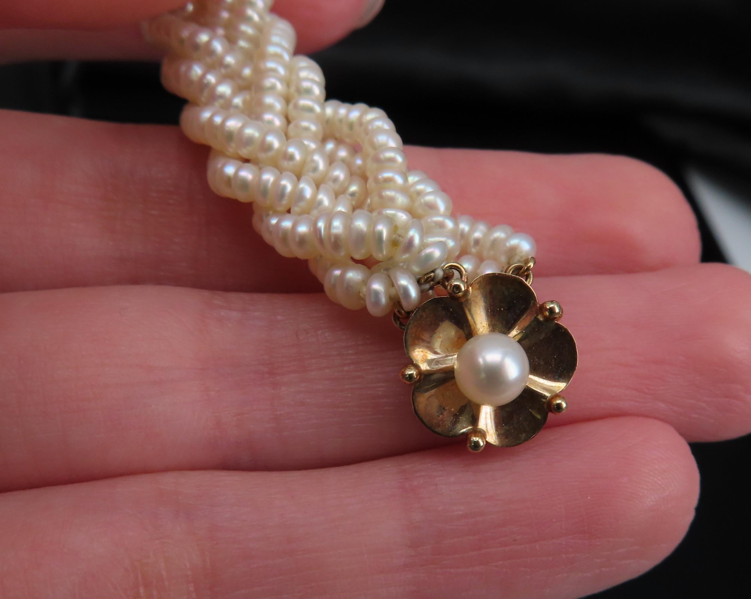 Vintage Twisted Knott Seed Pearl 20.5" 14K Yellow Gold Necklace 48.2gr