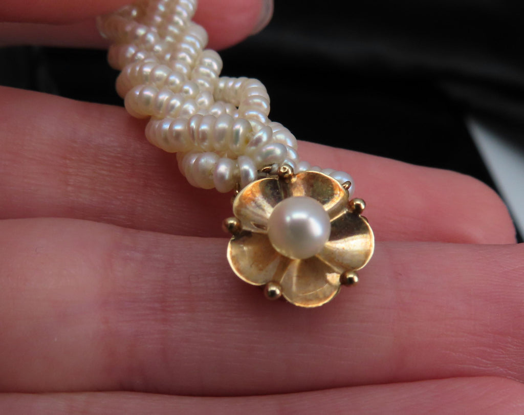 Vintage Twisted Knott Seed Pearl 20.5" 14K Yellow Gold Necklace 48.2gr