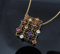 Rare Mikimoto 0.10ct Diamond 0.90ct Multicolor Sapphire 18K Yellow Gold Necklace