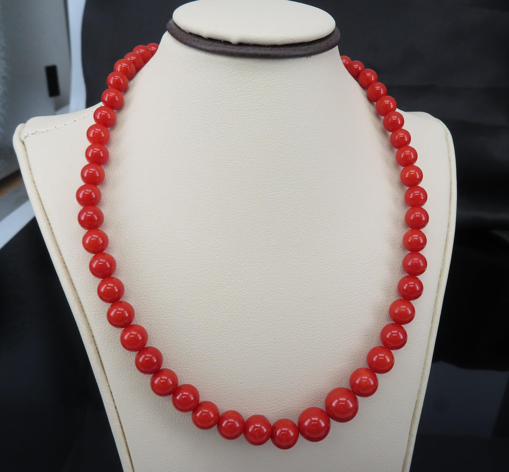 Fine 4.9-8.6mm Natural Untreated Ox Blood Red Coral 14K Yellow Gold Necklace