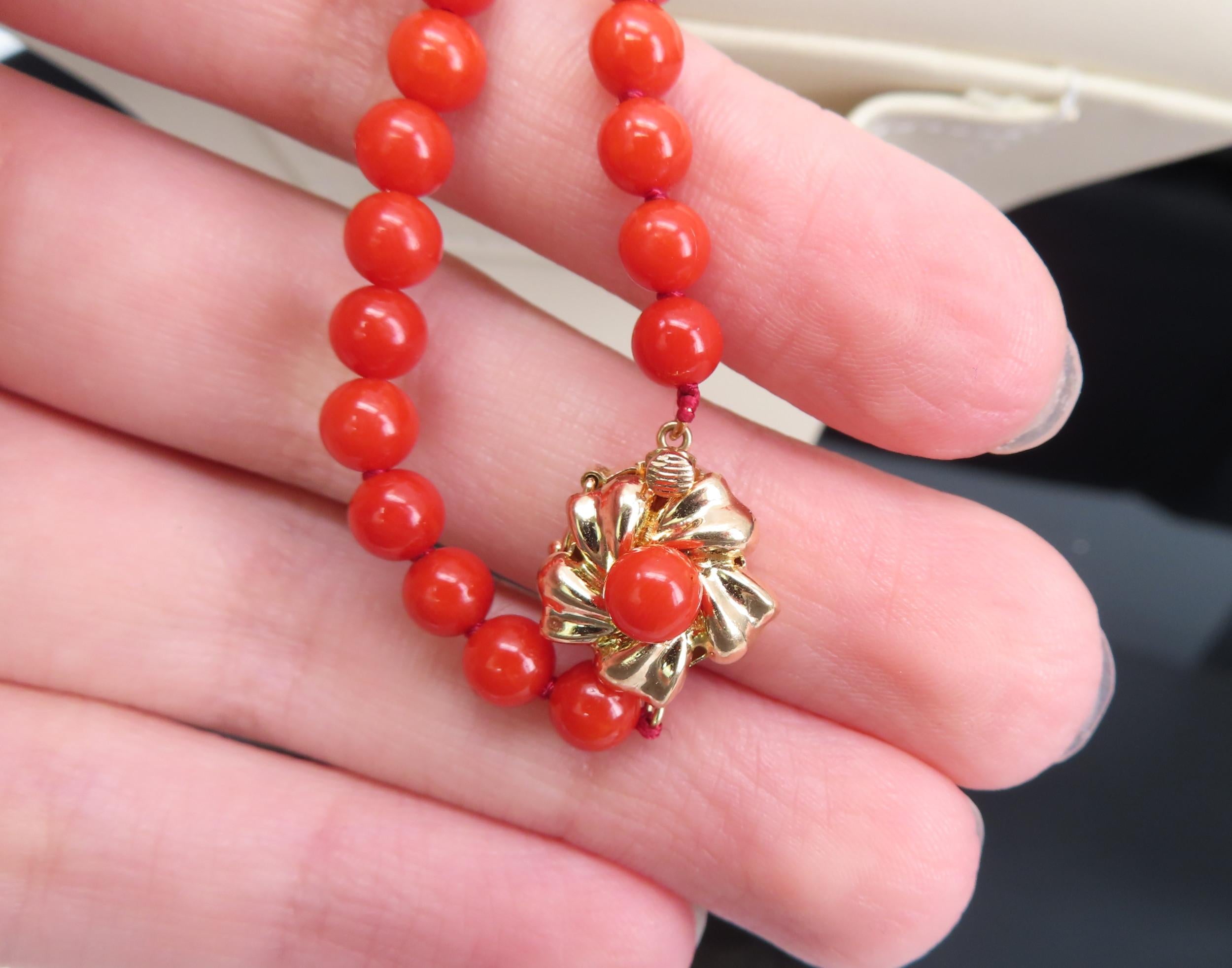 Fine 4.9-8.6mm Natural Untreated Ox Blood Red Coral 14K Yellow Gold Necklace