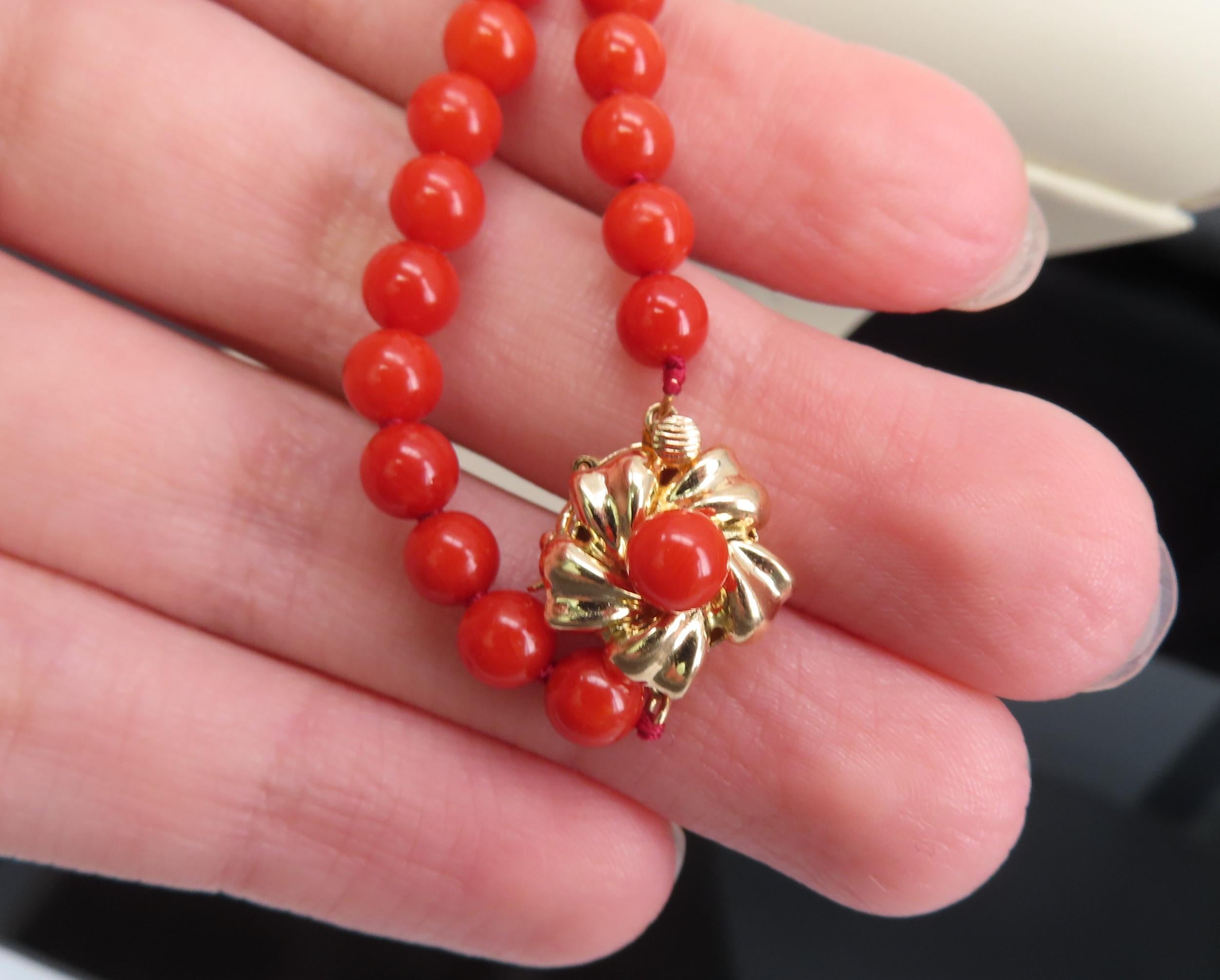 Fine 4.9-8.6mm Natural Untreated Ox Blood Red Coral 14K Yellow Gold Necklace