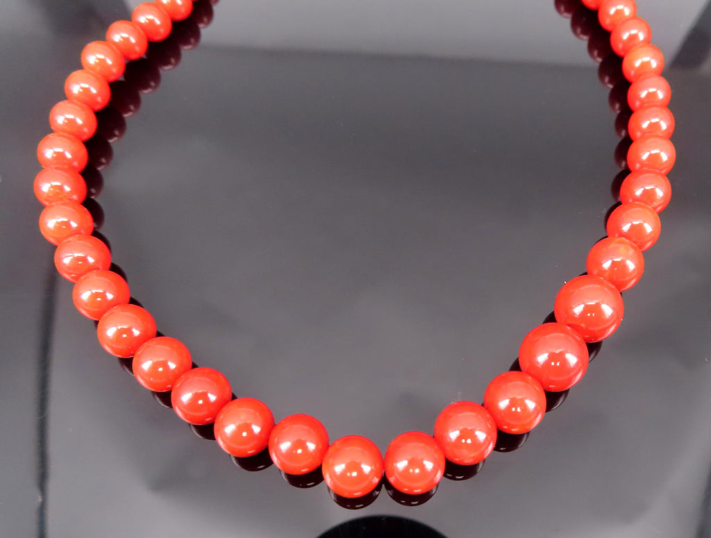 Fine 4.9-8.6mm Natural Untreated Ox Blood Red Coral 14K Yellow Gold Necklace