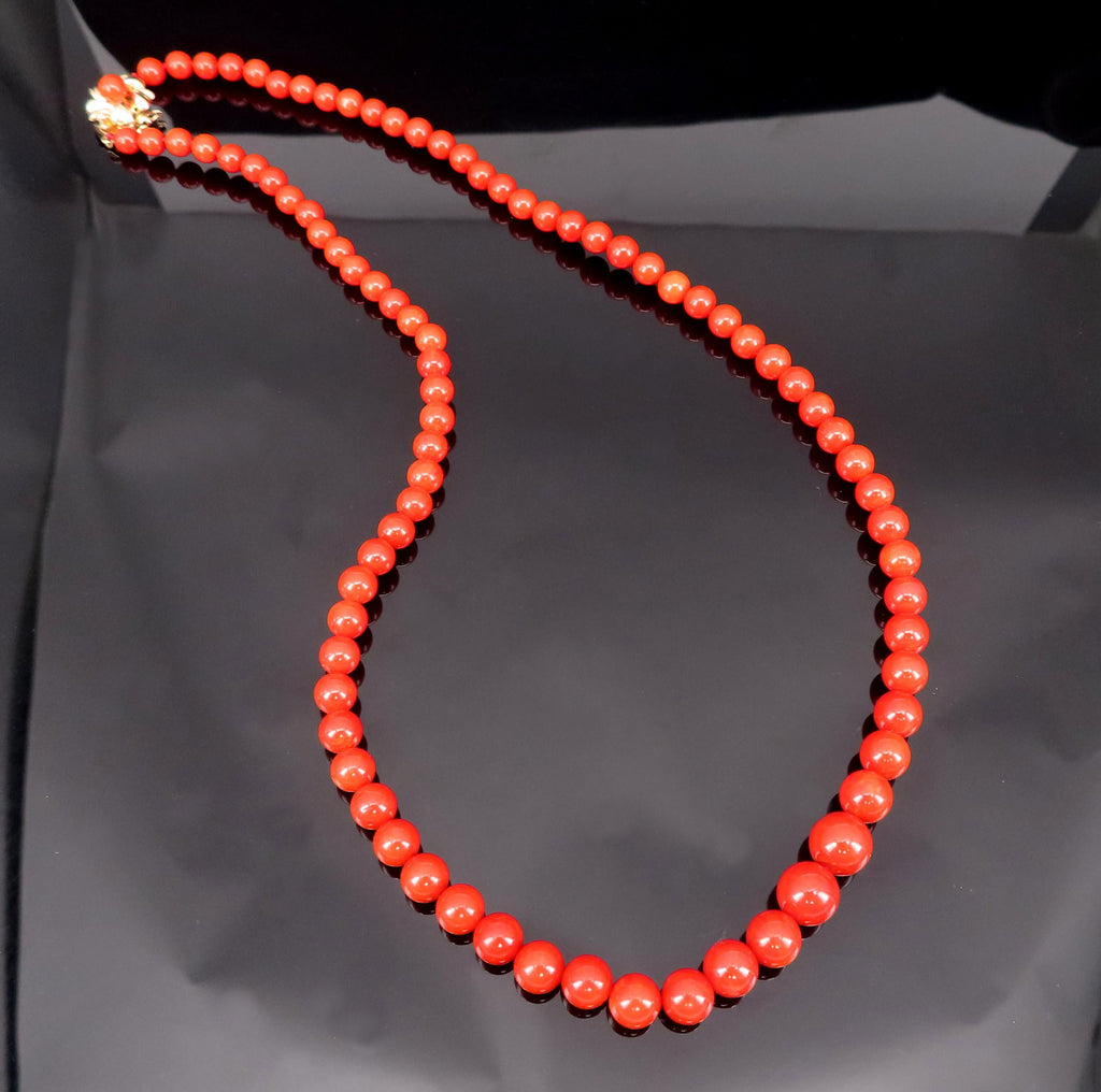 8.6mm Intense Red Natural Untreated Ox Blood Coral 14K Gold 16.5" Necklace 23.4g