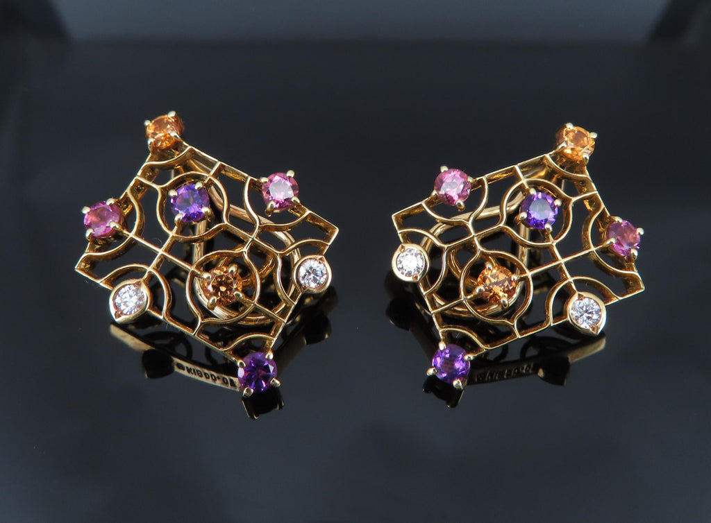 Mikimoto 0.14ct Diamond 0.60ct Multi Color Sapphire 18K Yellow Gold Earrings