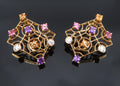 Mikimoto 0.14ct Diamond 0.60ct Multi Color Sapphire 18K Yellow Gold Earrings