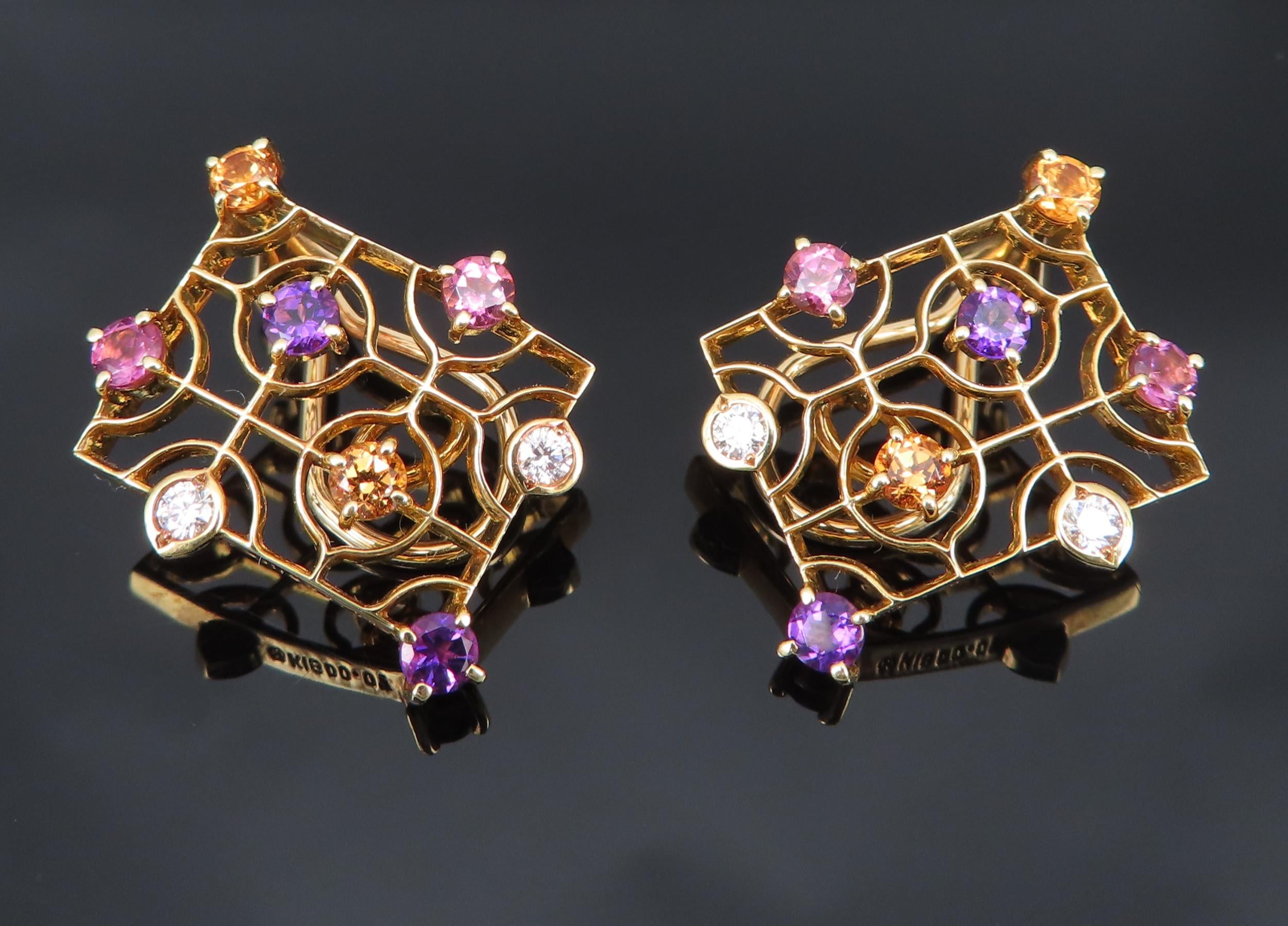 Mikimoto 0.14ct Diamond 0.60ct Multi Color Sapphire 18K Yellow Gold Earrings