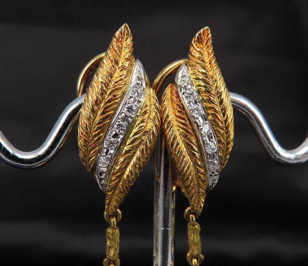 Mikimoto & Ueda 7.8mm Pearl 0.20ct Diamond Platinum 18K Gold Handmade Earrings