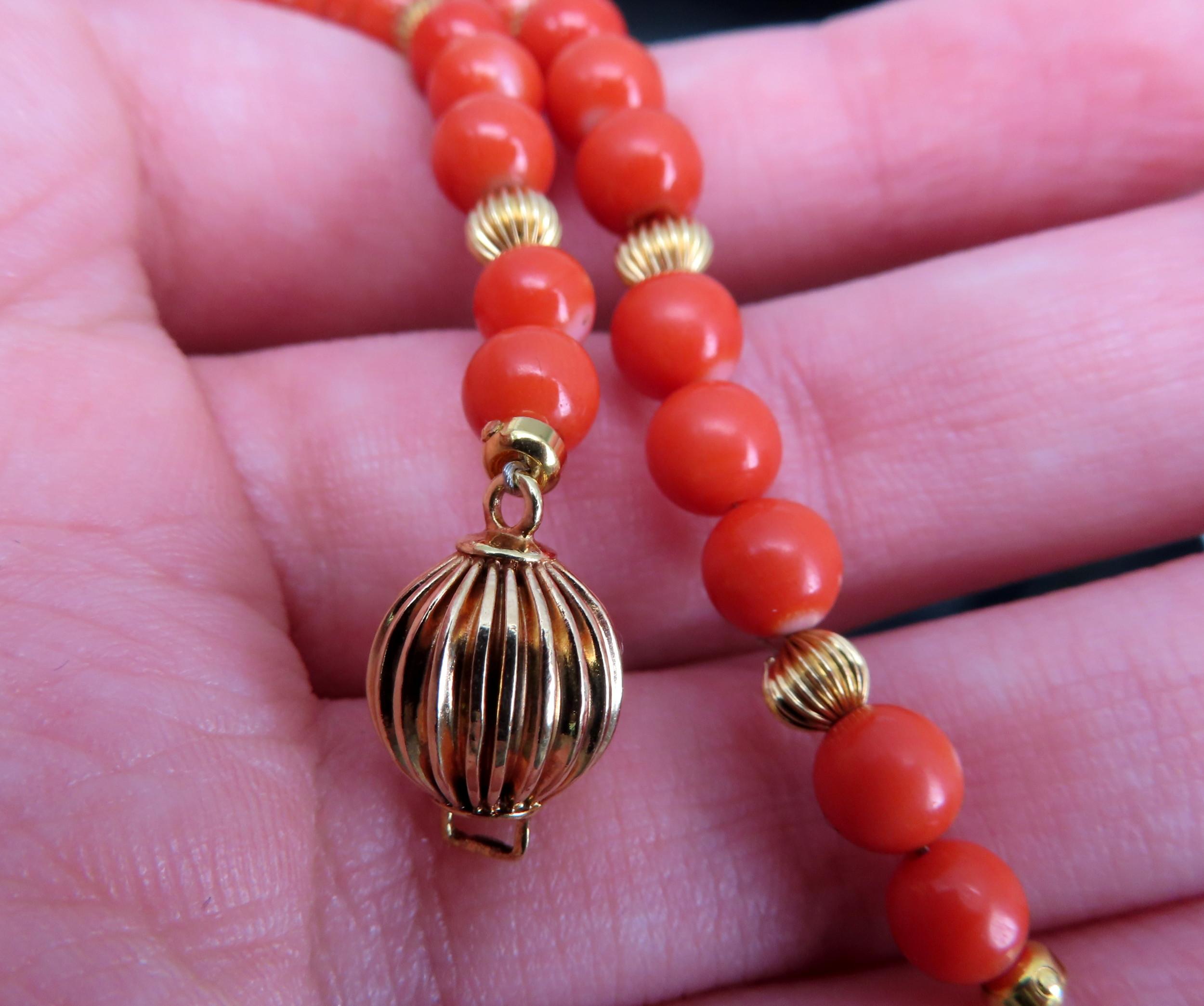 Vintage 12.5-5mm Natural Untreated Coral 14K Yellow Gold 22.5" Necklace 45.5g