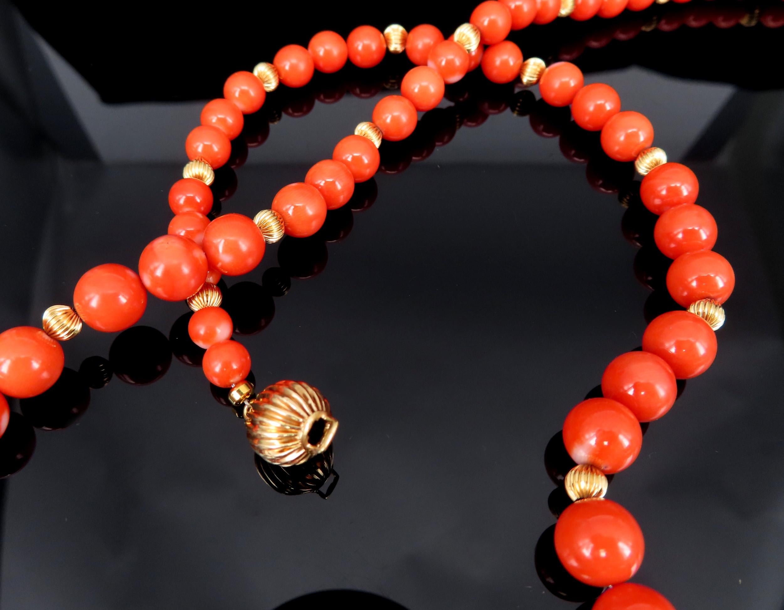 Vintage 12.5-5mm Natural Untreated Coral 14K Yellow Gold 22.5" Necklace 45.5g