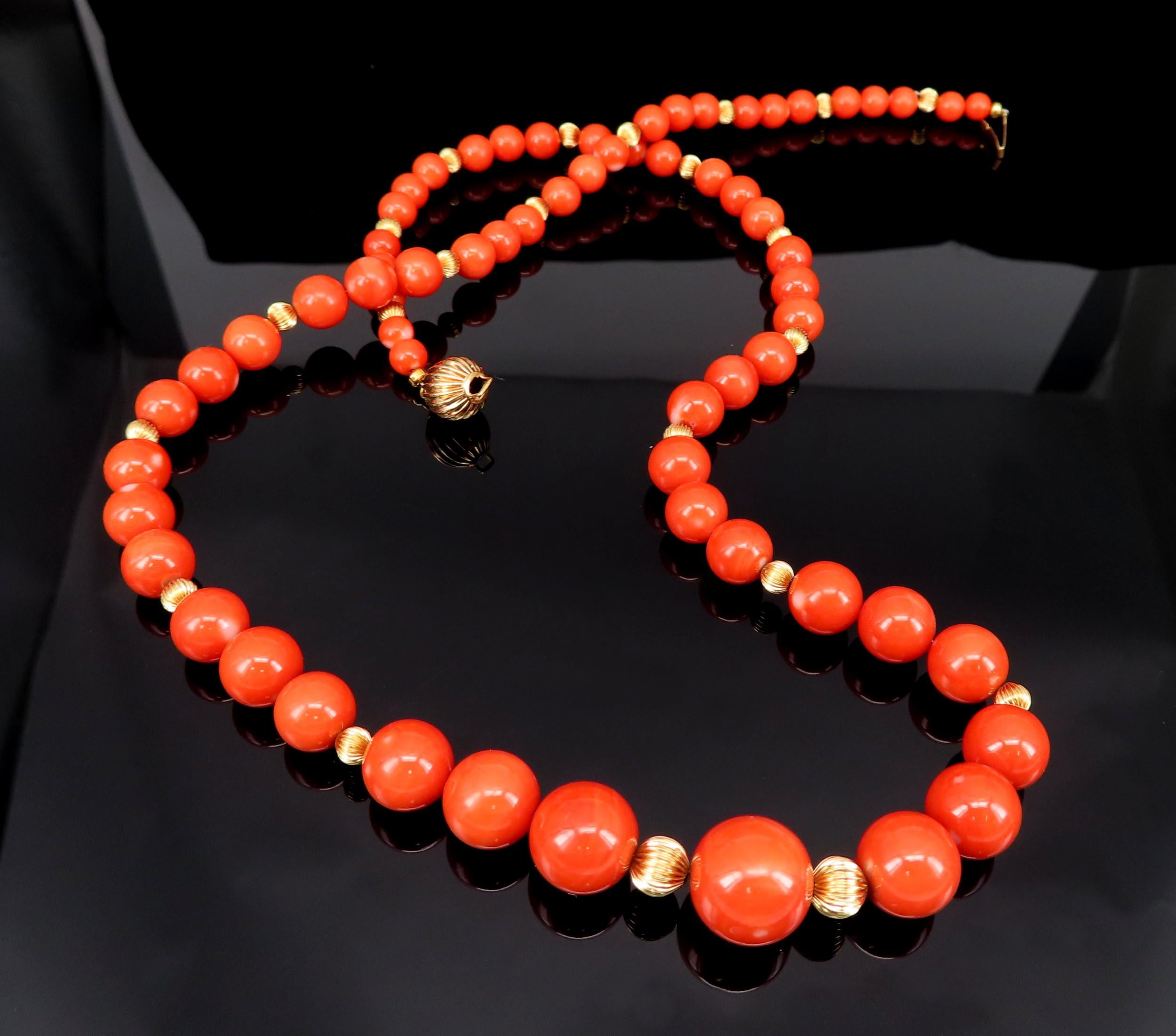 Vintage 12.5-5mm Natural Untreated Coral 14K Yellow Gold 22.5" Necklace 45.5g