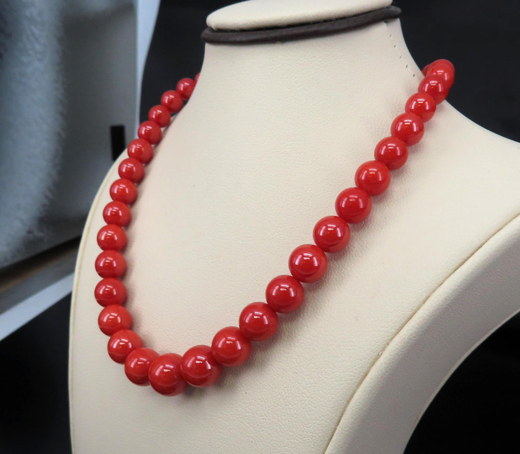 Fine 3.6-9.3mm Natural Untreated Ox Blood Coral 14K Yellow Gold 16.5" Necklace