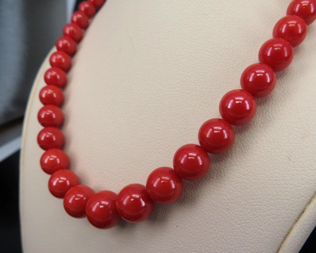 Fine 3.6-9.3mm Natural Untreated Ox Blood Coral 14K Yellow Gold 16.5" Necklace