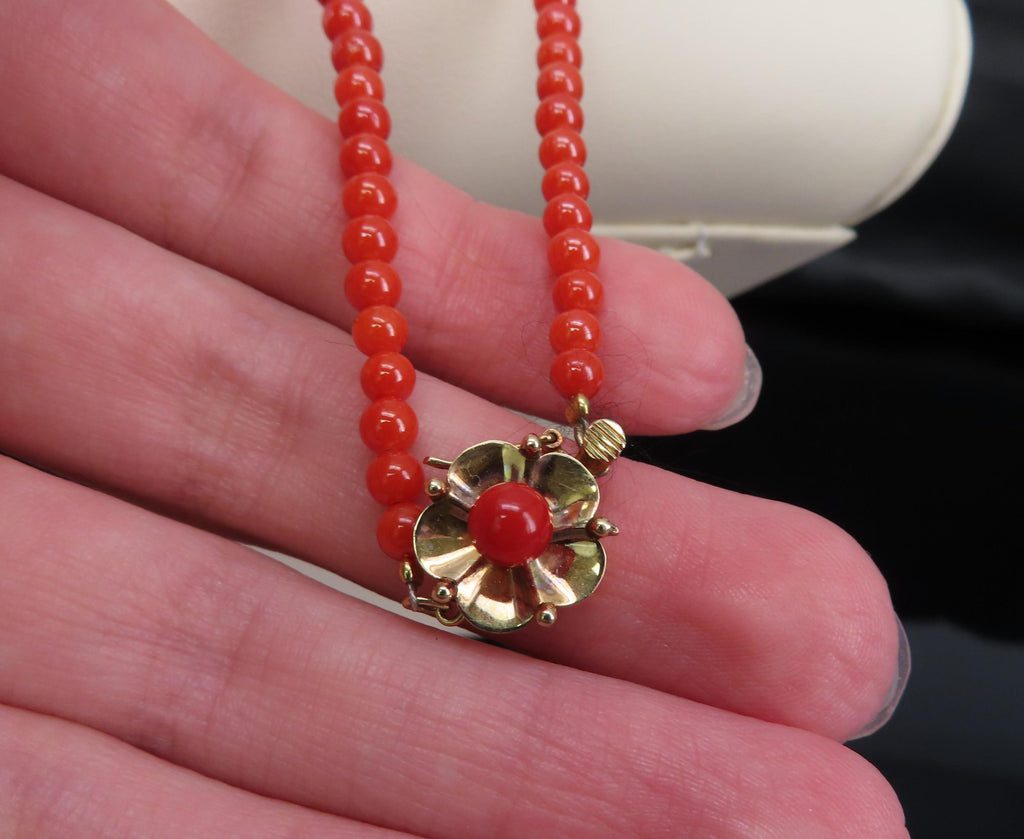 Fine 3.6-9.3mm Natural Untreated Ox Blood Coral 14K Yellow Gold 16.5" Necklace